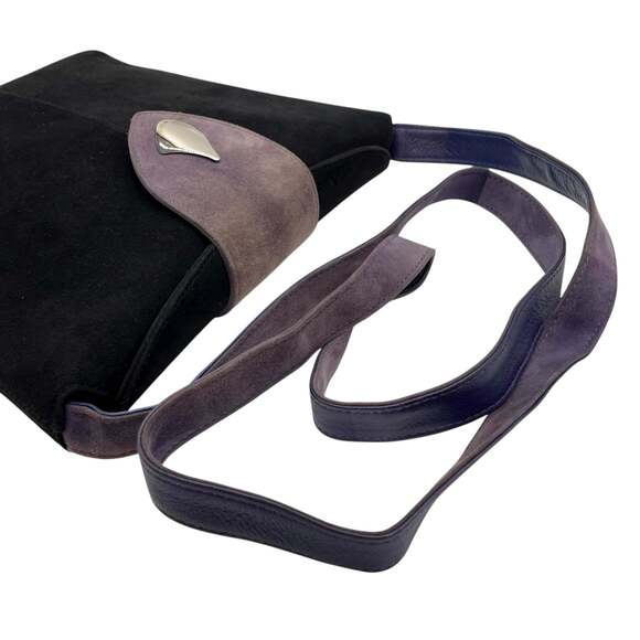 Bally Women's Suede and Leather Combination Shoulder Bag with Flap, Black Gra... - Picture 13 of 16